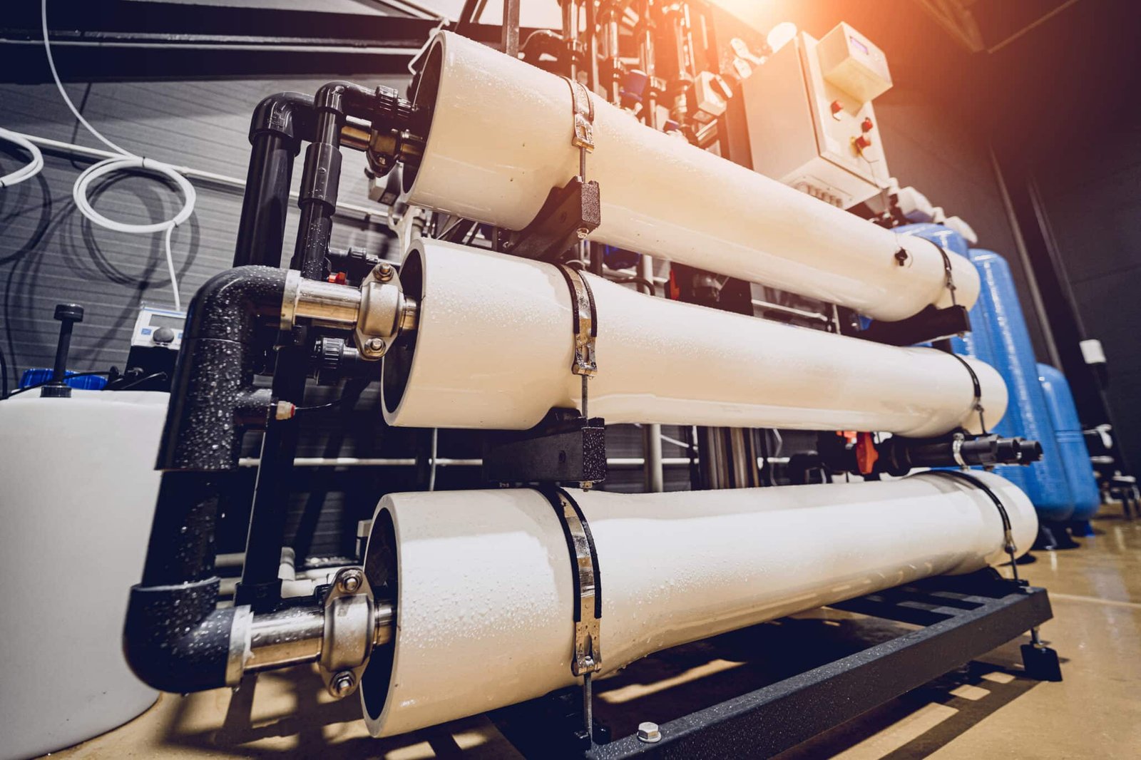 Equipo de elaboración de cerveza artesanal con sistema de filtración de agua y tuberías de distribución