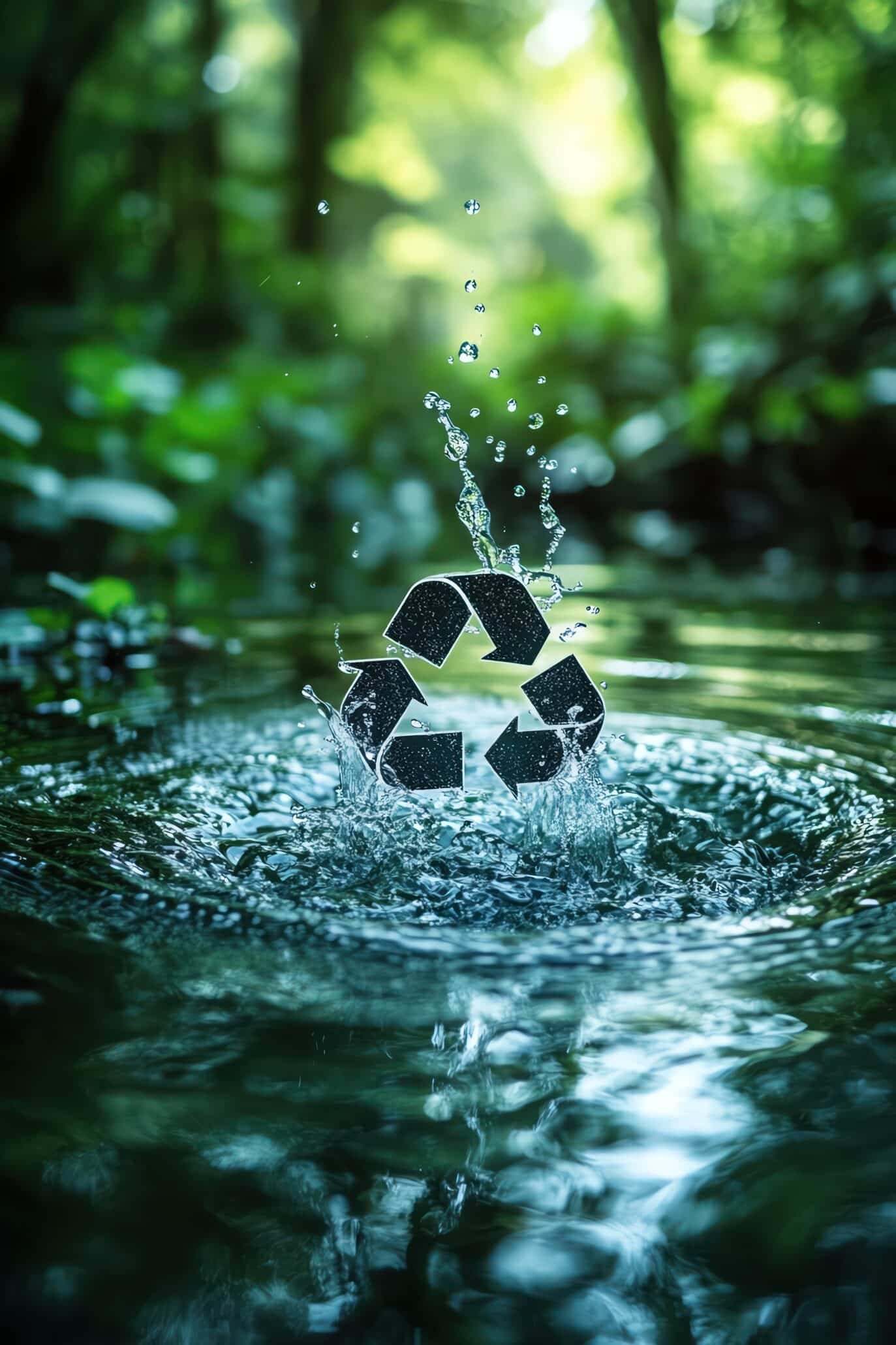 Símbolo de reciclaje en salpicadura de agua - Sostenibilidad ambiental y gestión responsable de recursos hídricos
